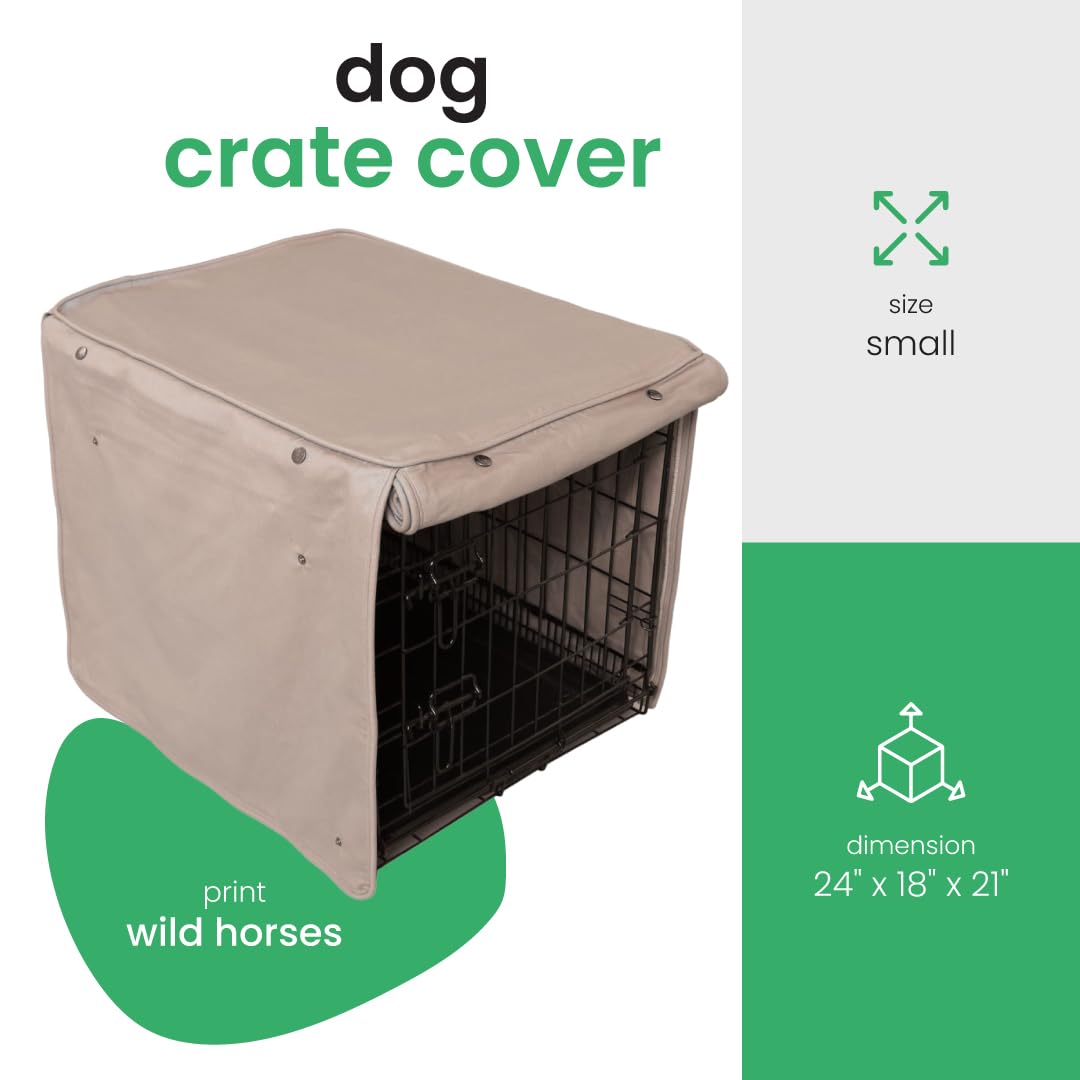 Tan Dog Crate Cover (Wild Horses / 24.0"L x 18.0"W x 21.0"H)