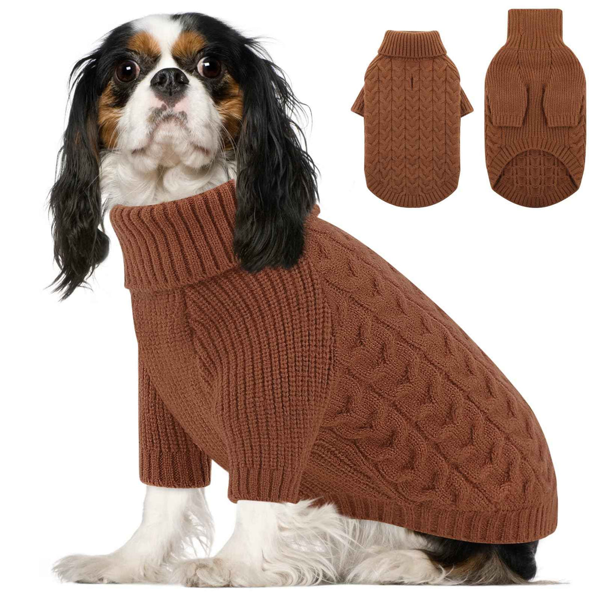 Small Dog Christmas Sweater Warm Soft Cable Knit Dog Sweater (Small / Brown)