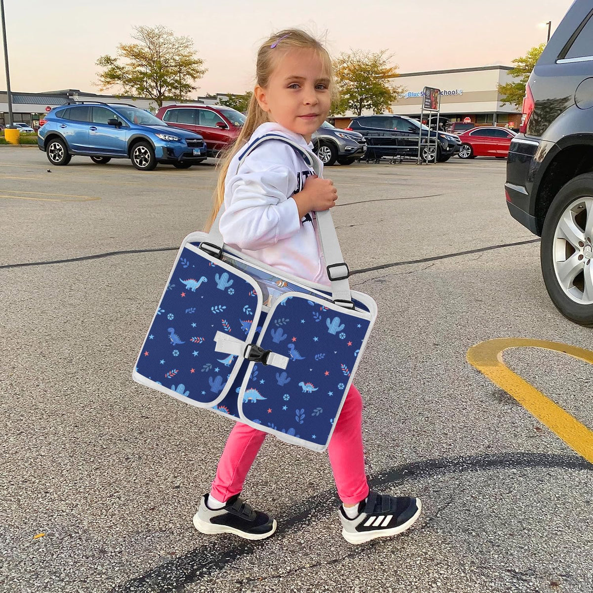 Kids Travel Tray for Toddler Car Seat (Navy BlueDinosaur)