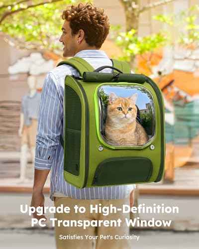 Cat Backpack Carrier (Green-on-Green Color Blocking / 12.6"L x 10.2"W x 16.5"H)