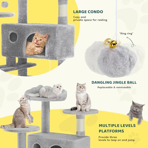 54 inch Cat Tree Tower with Scratching Posts (Light Grey / 54×19.7×19.7IN)