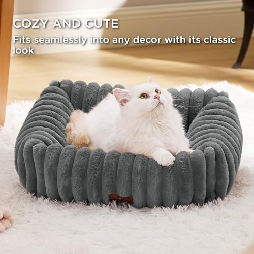 ComfyFleece® Dog Bed for Small Dogs & Cats Washable (20.0"L x 19.0"W x 6.0"Th / Warm Grey)
