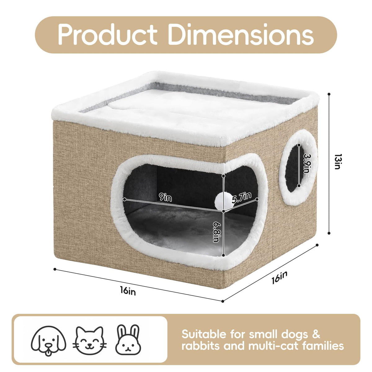 Cat Houses for Indoor Cats (Khaki‌ / 16"D x 16"W x 13"H)