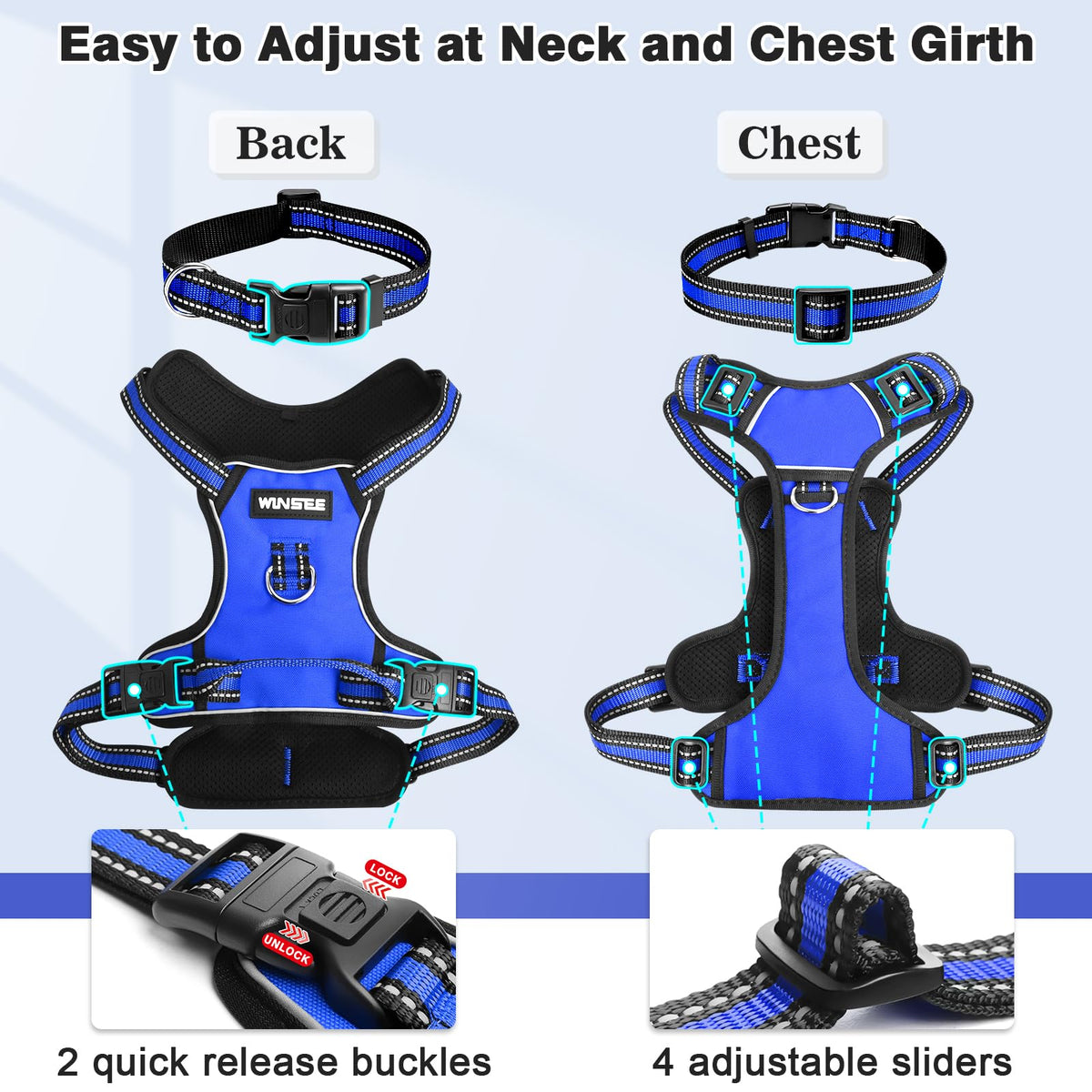 Dog Harness No Pull (Small / Blue)