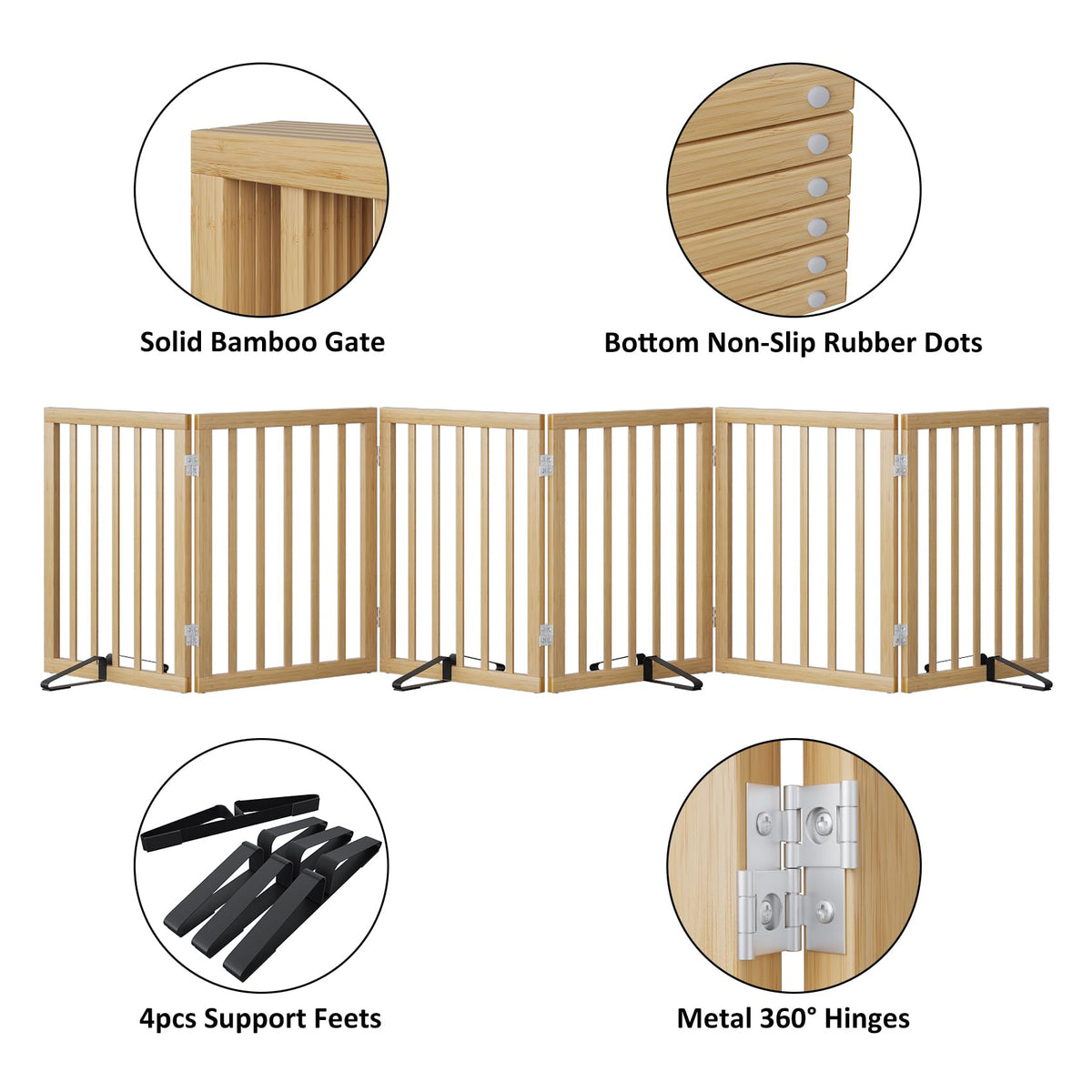 Extra Wide Dog Gates for Doorways (Bamboo Dog Gate Natural / 6 Panel - 110 inches Wide)