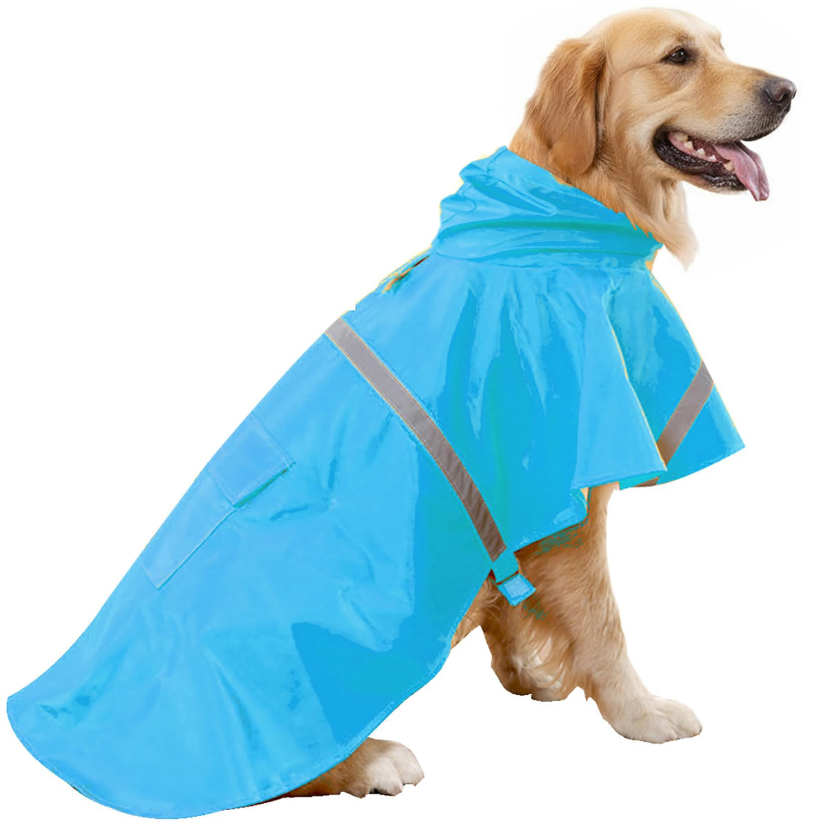 Dog Raincoats with Reflective Strip Hoodie (C3-Lake Blue / 34C (120-140 lbs))