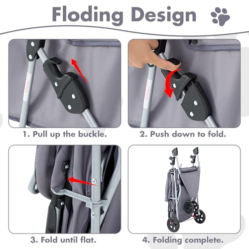 Foldable 3 Wheel Pet Stroller for Dogs and Cats (Grey / 29.13"×39.37"×17.71")