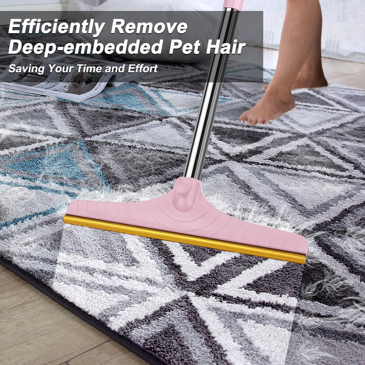 Carpet Rake for Pet Hair Removal (Pink)