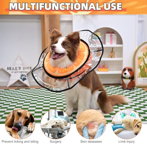 Inflatable Dog Cone Collar Alternative After Surgery (Orange with a transparent border / M+ (Neck:13-15in))