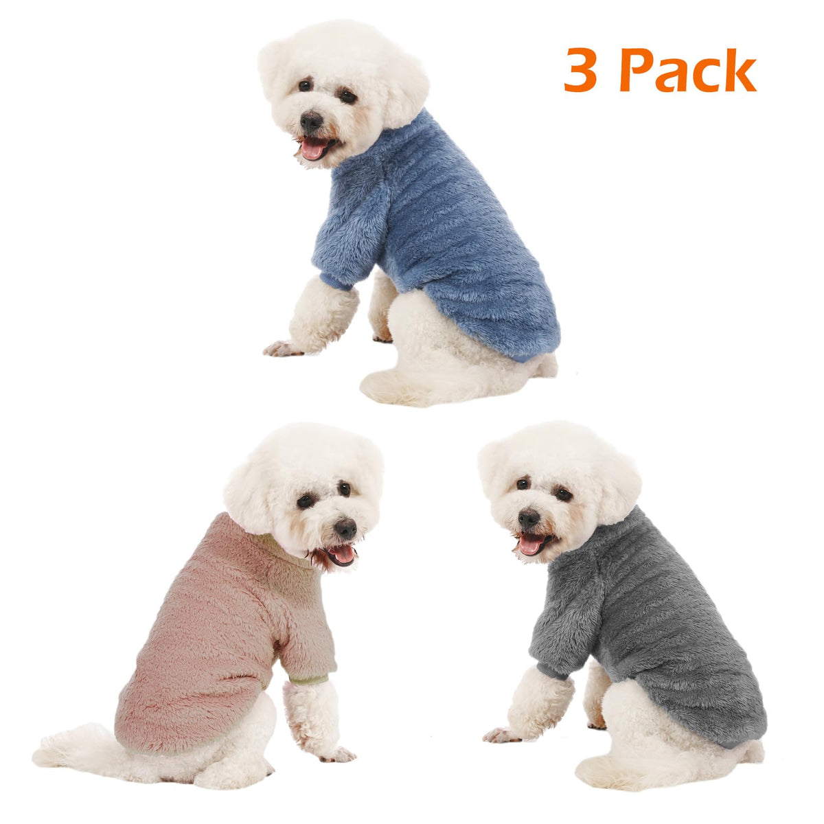 3 Pack Dog Sweaters (X-Small / Blue+Lt Coffee+Dark Grey)