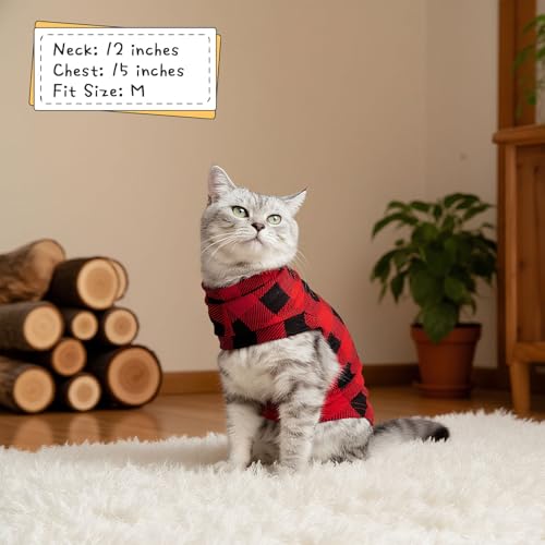 Cat Sweater Warm Fleece Pet Clothes for Cats Only (Red & Black / Small)