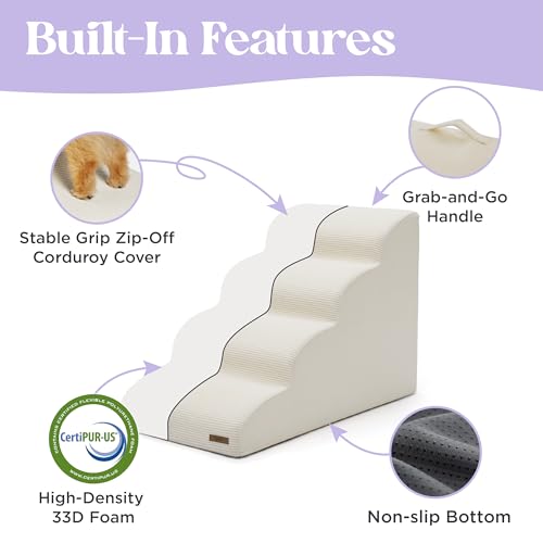 Lesure Dog Stairs for Small Dogs (Beige / 3-Step (H: 15.7IN))