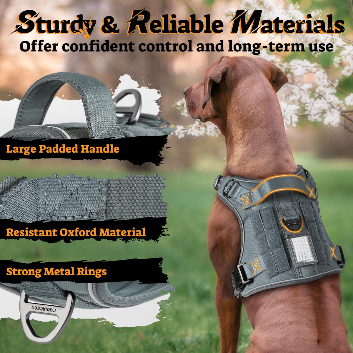 Tactical Dog Harness for Large Dogs (Xl(chest:23.6"-41.8",neck:21.7"-32.3",back:9.1") / Grey)