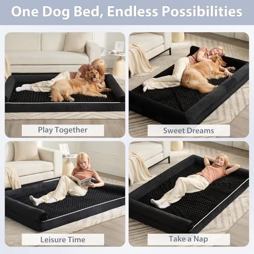 Orthopedic Washable Human Dog Bed for Adult & Dog Cozy Sleep (71"l x 46"w x 7"th / Black)
