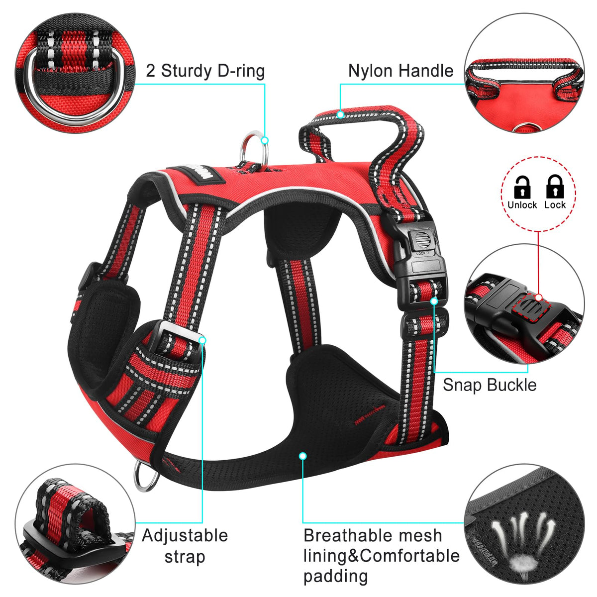 Dog Harness No Pull (Large / Red)