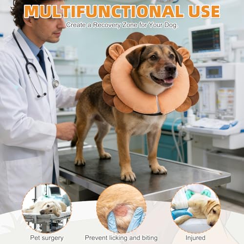 Inflatable Dog Cone Collar Alternative After Surgery (New Lion Brown / M+ (Neck:13-15in))
