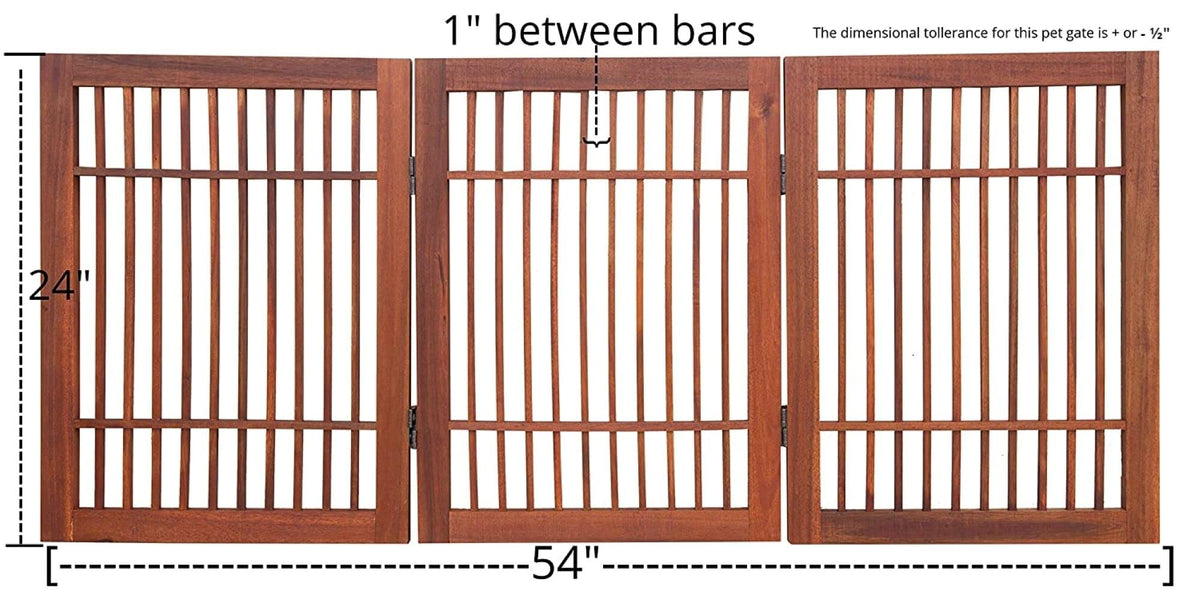 Freestanding Wooden Dog Gate Foldable Indoor Pet Gate No Drill Expandable Barrier for Doorways Stairs Hallways Portable Wood Fence for Small Dogs & Puppies (3 Panel 24" Tall / Brown Pet Gate)