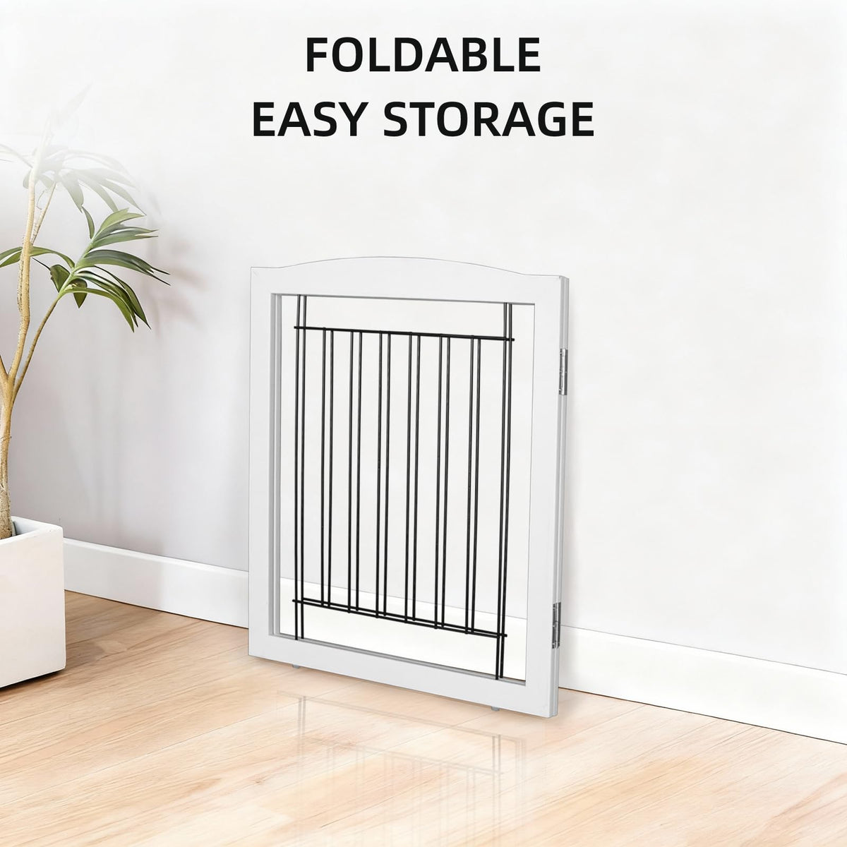 Freestanding Foldable Dog Gate for House Extra Wide Wooden White Indoor Puppy Gate Stairs Pet Gates Doorways Pet Gate Tall Dog Fence 2 Panels (White / 【2 Panels】40''w x 24''h)