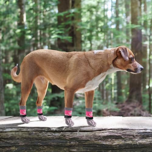 Dog Socks Shoes for Hot Pavement (Pink+Grey / X-Small(4 Pack))