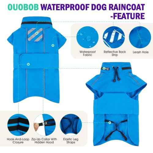 Dog Raincoat Waterproof Dog Rain Jacket with Hood (Blue / Large)