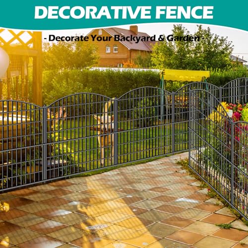 15 Panels Decorative Garden Fence (Black / 15 Panels-32in(H)x37.9ft(L)-Convex)