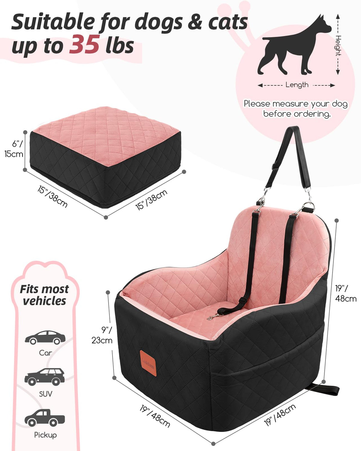 Dog Booster Car Seat for Small (Black/Pink / Medium)