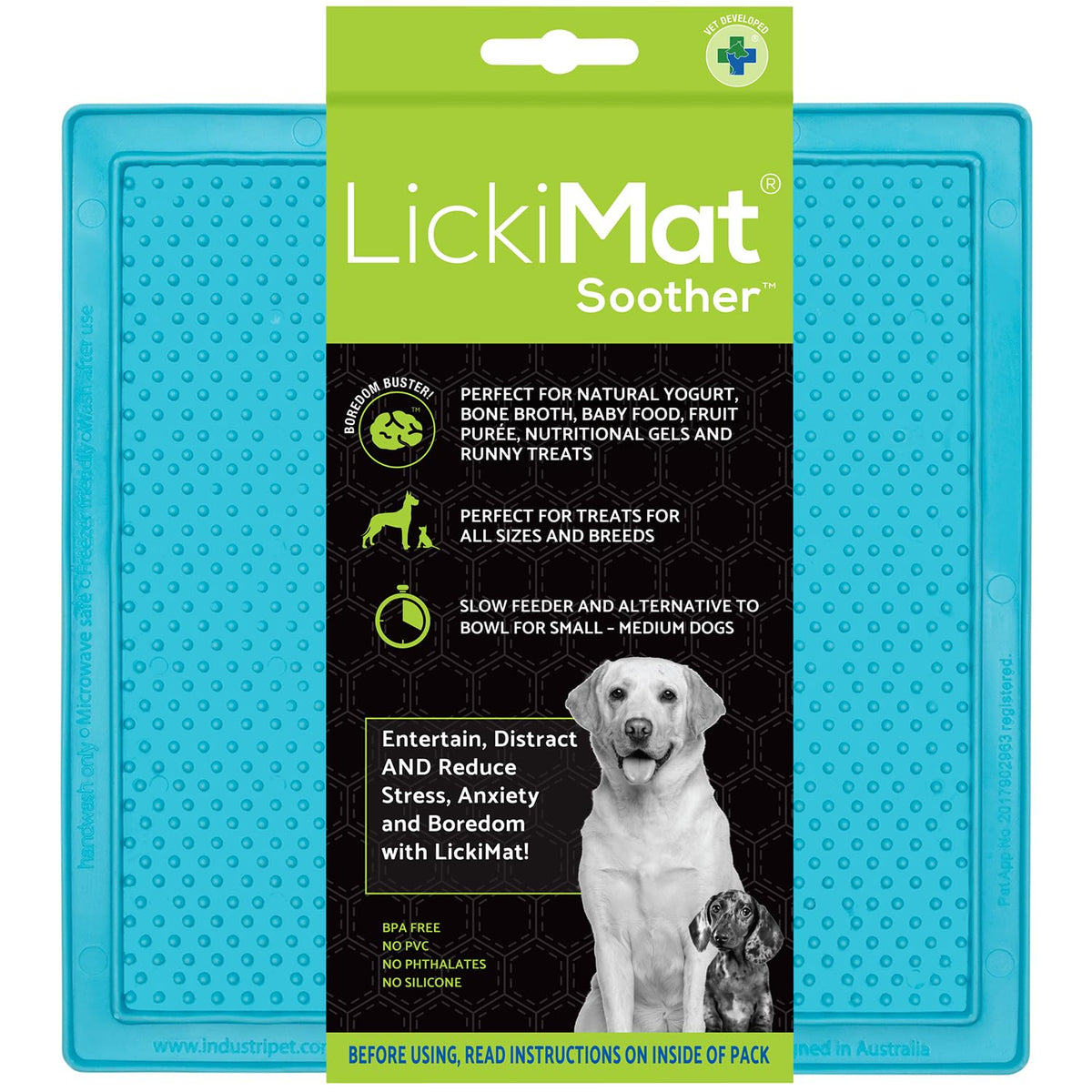 Classic Soother Slow Feeder for Dogs Lick Mat Boredom Anxiety Reducer Perfect for Food Treats Yogurt Liquid Food Peanut Butter Fun Alternative to a Slow Feed Dog Bowl (Turquoise)