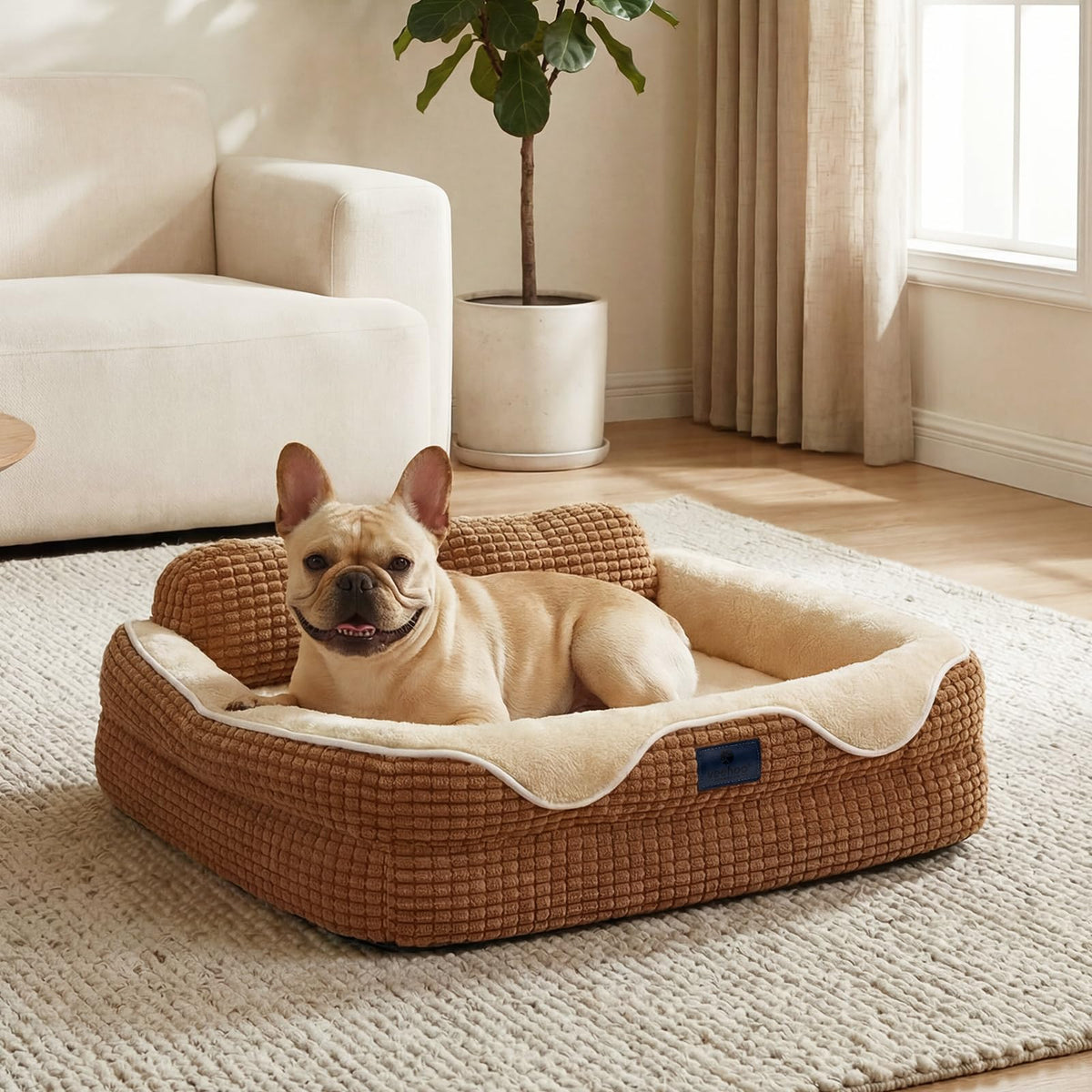 Square Dog Bed Medium Size Dog (Mocha Brown / 28"L x 22"W x 8"H)