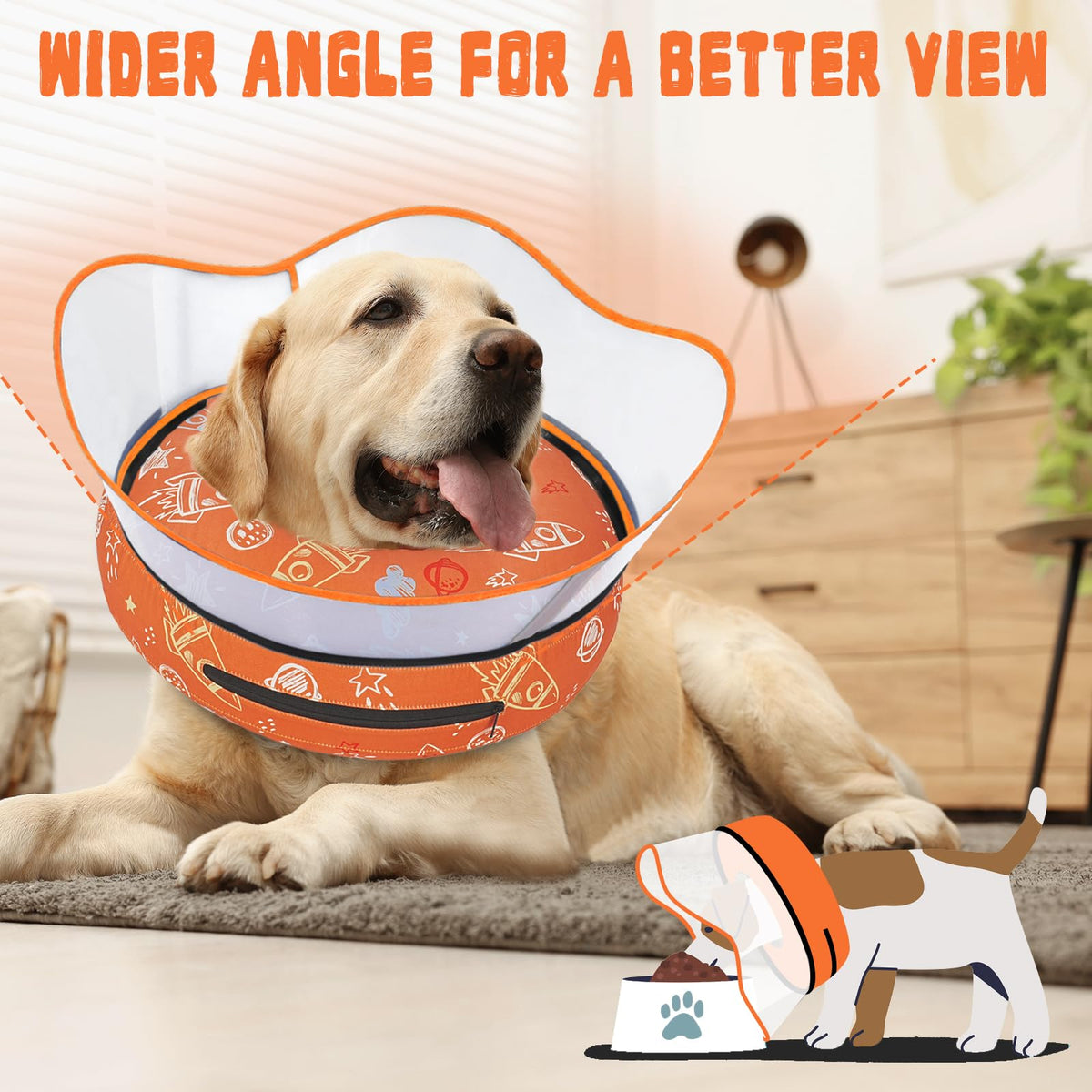 Elevated Inflatable Dog Cone Collar to Stop Licking (Orange / XL(Neck 14"-18"))