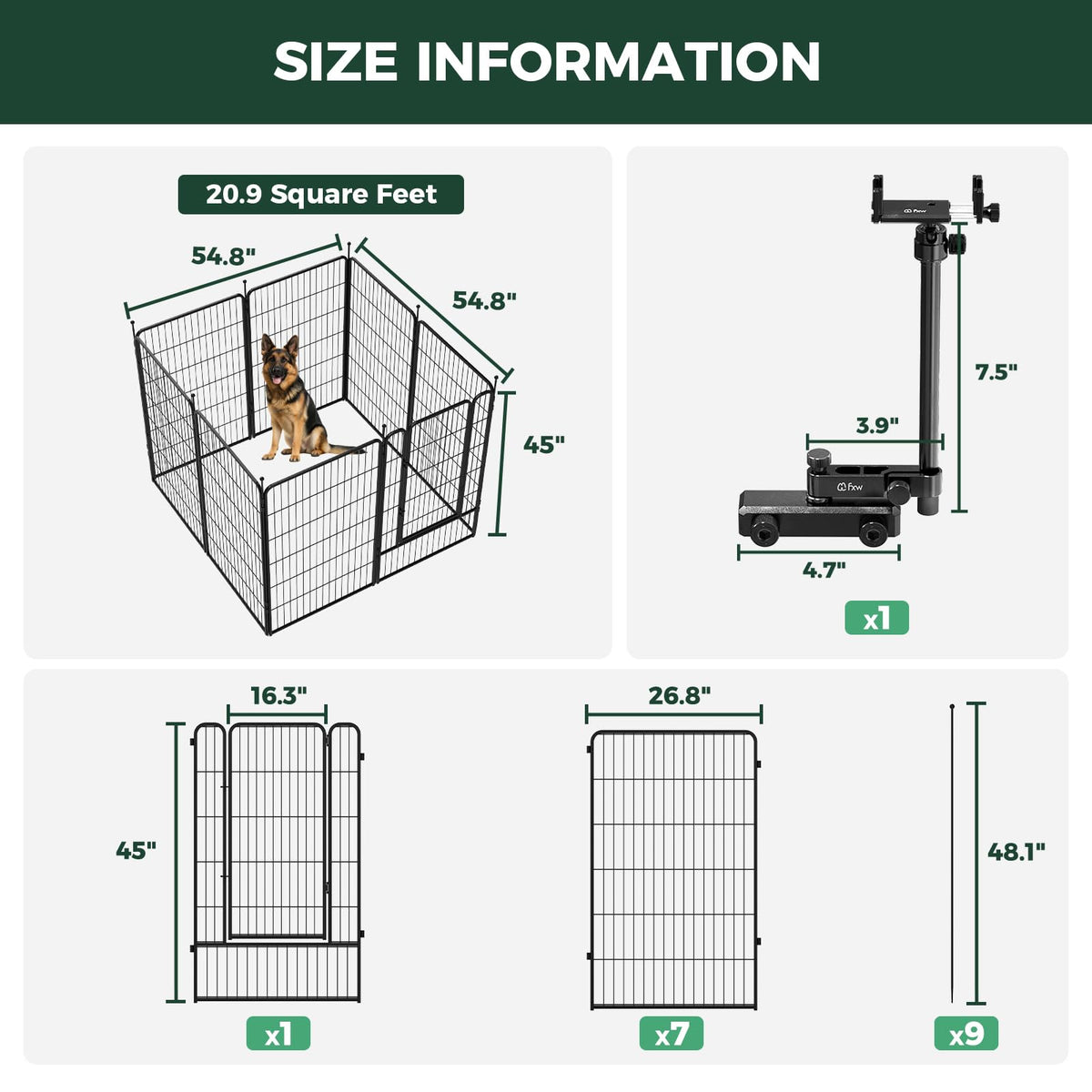 Rollick Dog Playpen with Camera Mount (Black / 50"H)