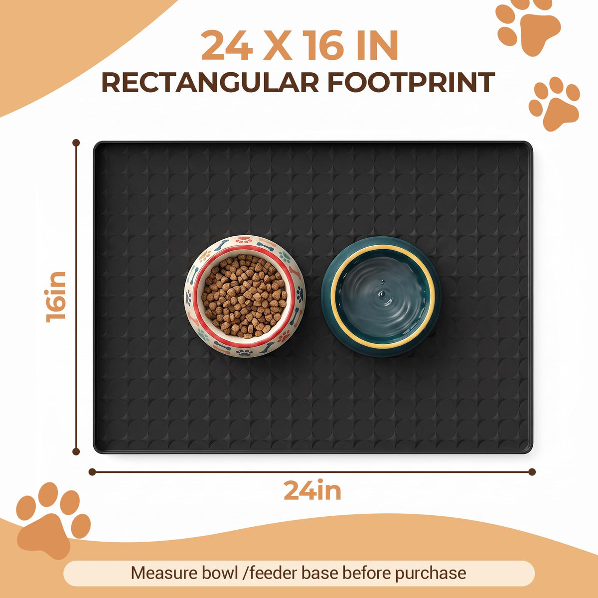 Silicone Pet Feeding Mat (Black / 24"L x 16"W)