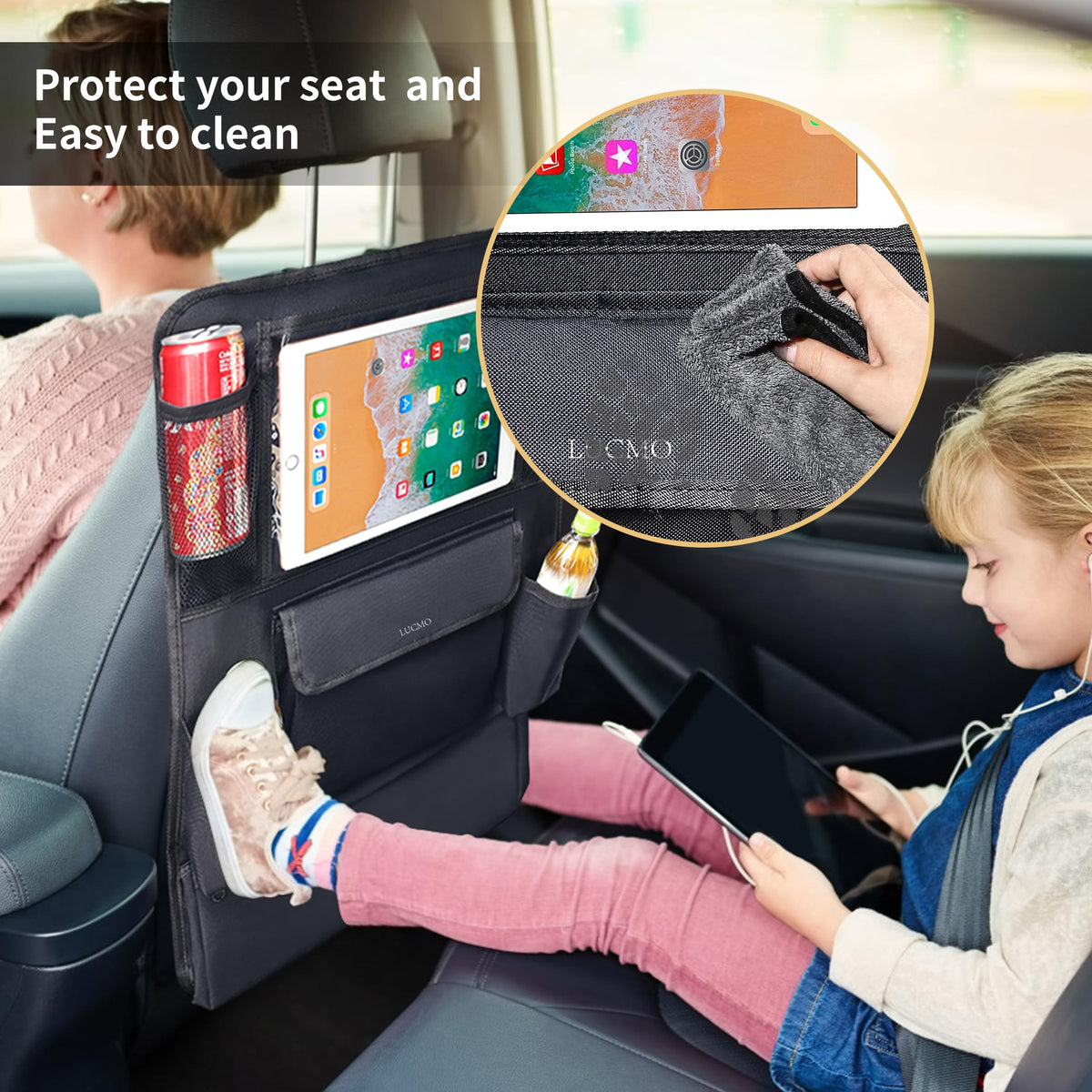 Car Backseat Organizer with Touch Screen Tablet Holder (Black / 1 Pack)
