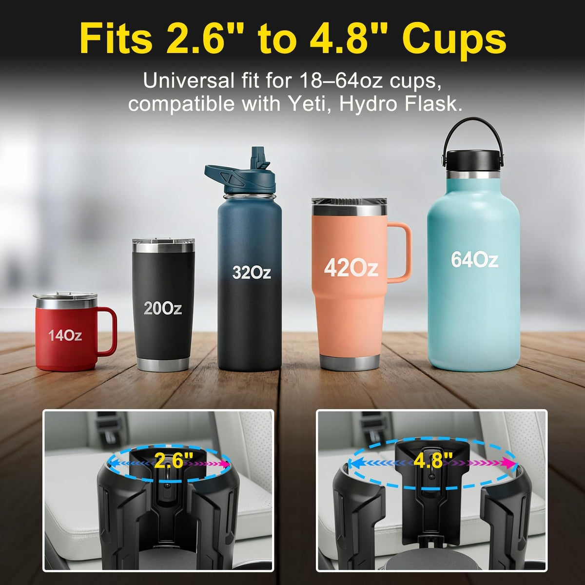 Cup Holder Expander (Black / 2 Pack)