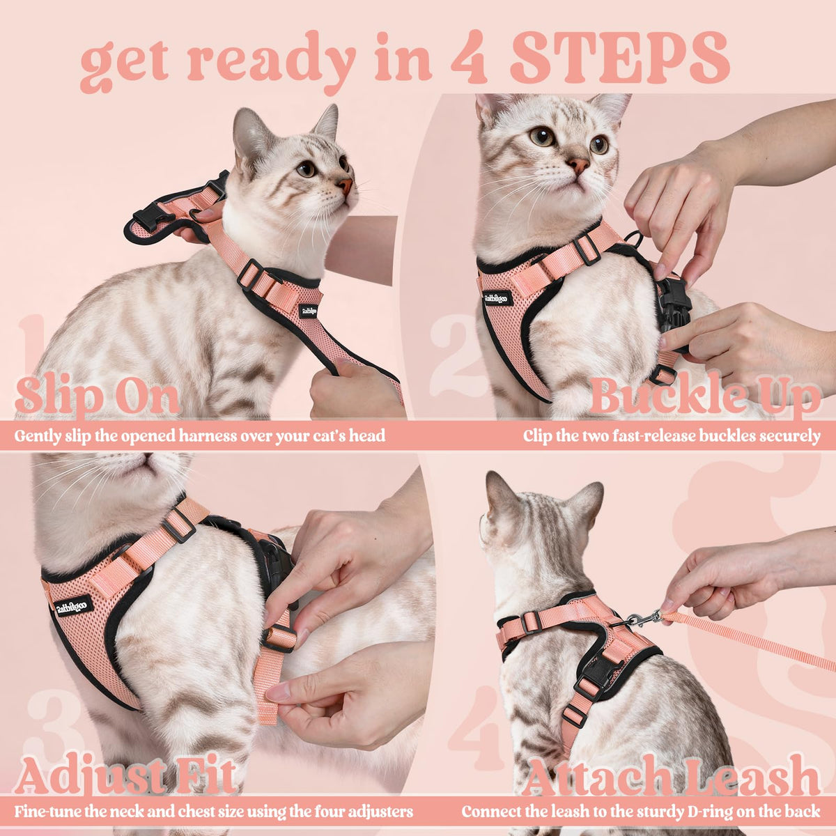 Cat Harness and Leash Set (Xs / Light Salmon Pink)