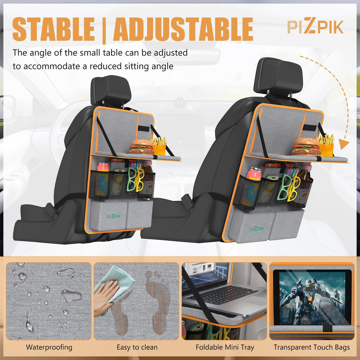 Car Backseat Organizer with Tablet Holder (Orange / 2pack)