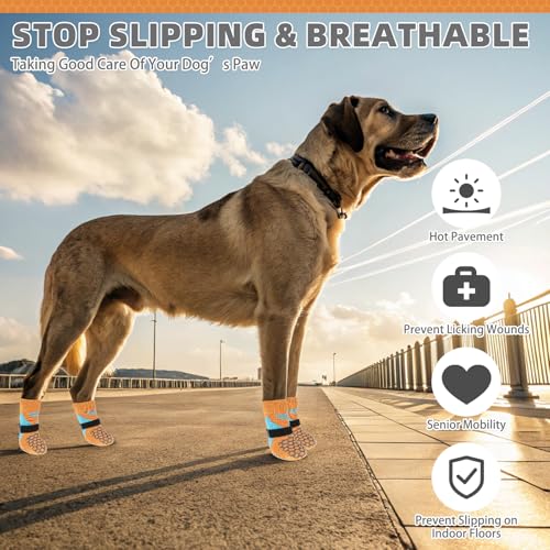 Dog Socks Shoes for Hot Pavement (Orange / Large(4 Pack))