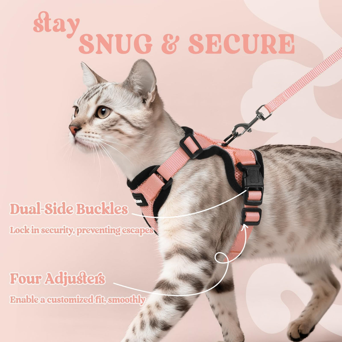 Cat Harness and Leash Set (Xs / Light Salmon Pink)