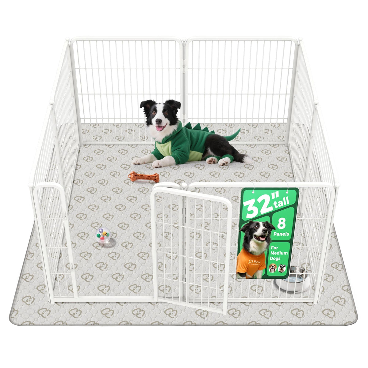 Homeplus Indoor Dog Playpen with Washable Pee Pad (White / 32"H)