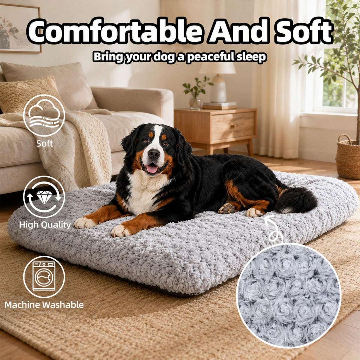 Extra Large Dog Bed (Light Grey / 53"L x 35"W x 4"Th)