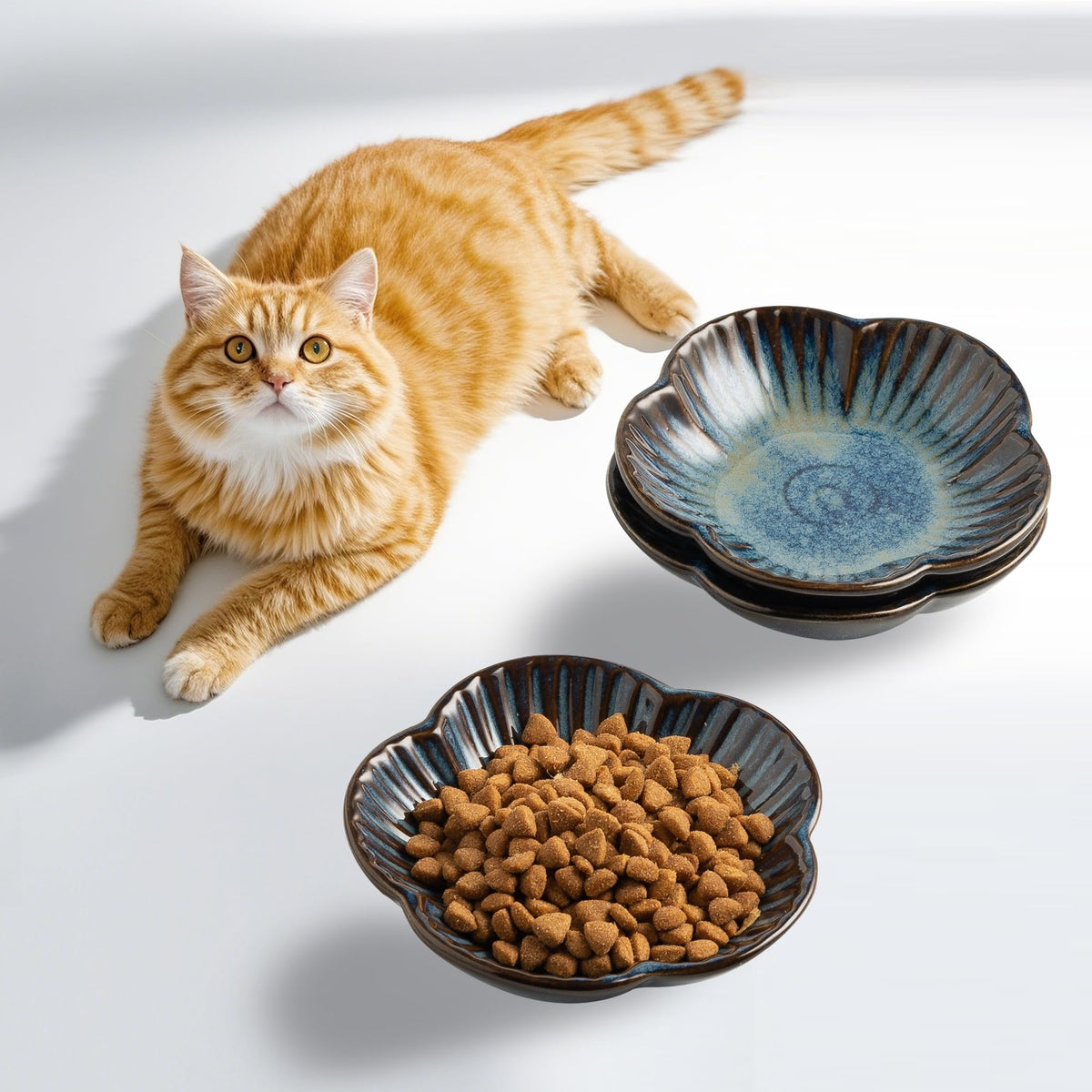 Ceramic Cat Food Bowls (blue / 4.72in)