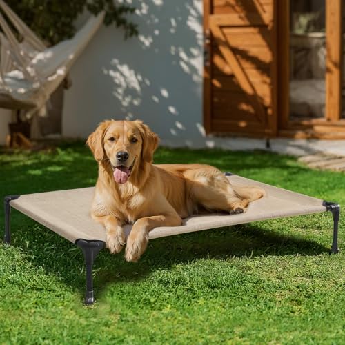 Outdoor Elevated Dog Bed Large Sized Dogs (45.0"L x 33.0"W x 7.0"Th / Beige Coffee)