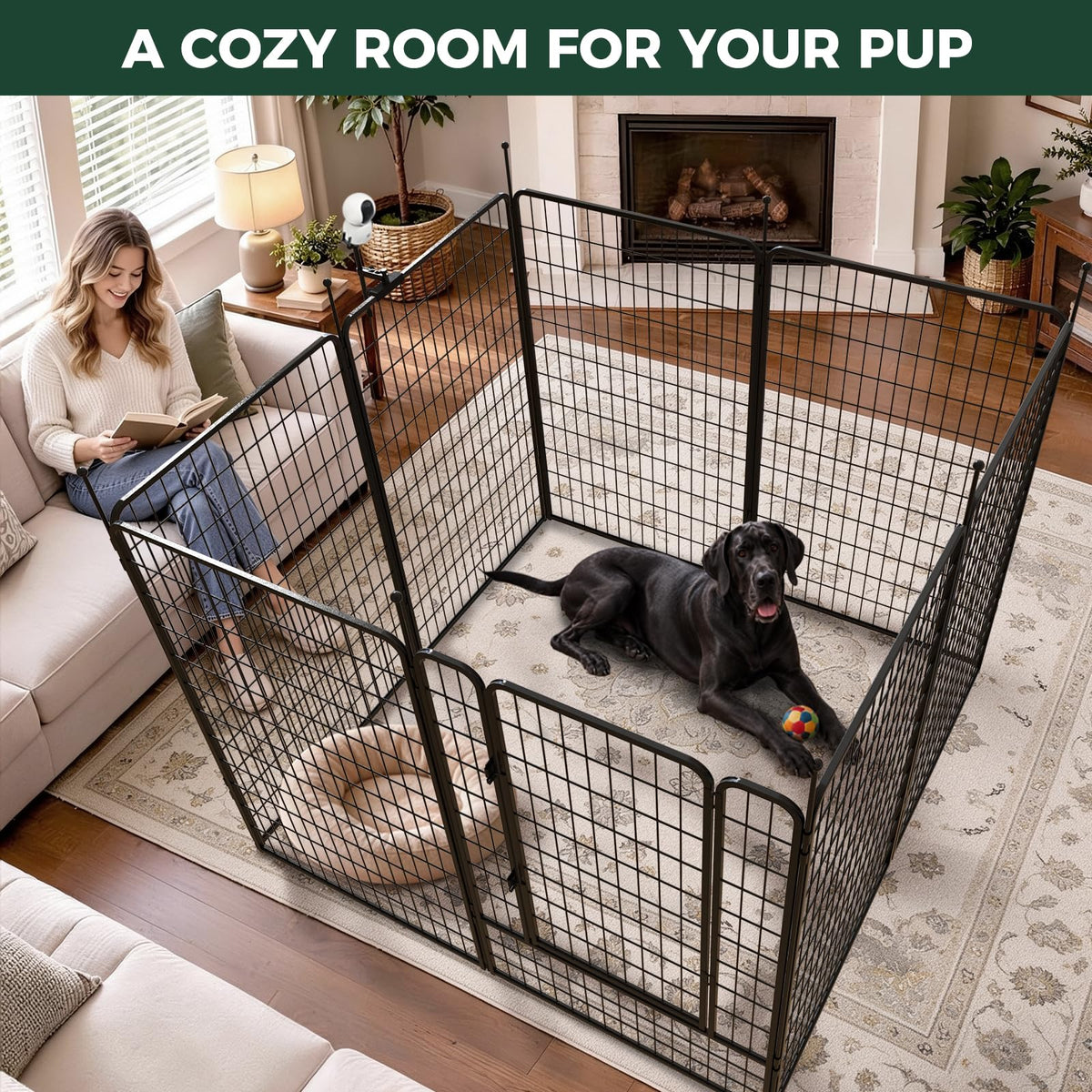 Rollick Dog Playpen with Camera Mount (Black / 50"H)