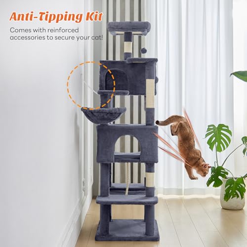 Large 66 Inch Cat Tree Tower with Sisal Scratching Post (Dark Grey / 66 Inches)