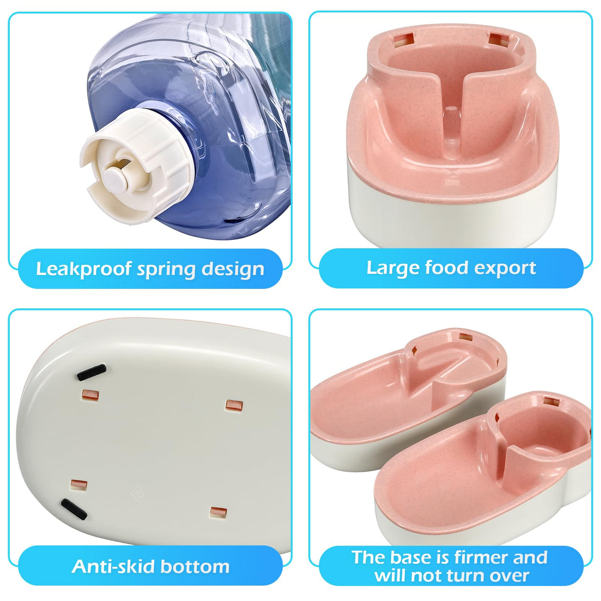 Automatic Dog Cat Feeder and Water Dispenser Gravity Food Feeder and Waterer Set with Pet Food Bowl for Small Medium Dog Puppy Kitten (Pink)