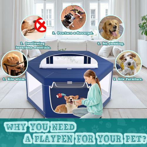 45x45 Inches Hexagonal Type Puppy Playpen (Blue / 42x42 IN Hexagonal)