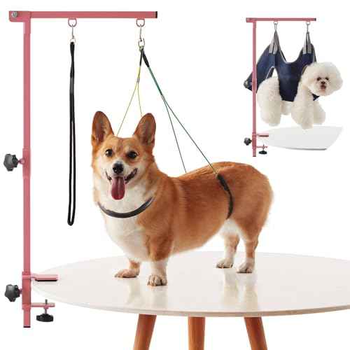 Home Dog Grooming Table Arm with Hammock 35" Height Adjustable Dog Grooming Arm with Clamp No (Pink / Small/Medium)
