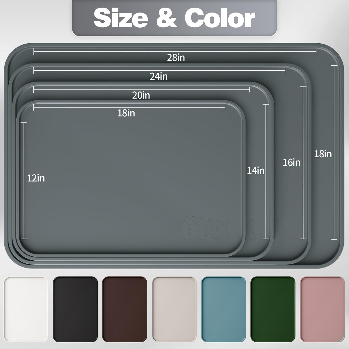 Silicone Dog Cat Food Mat Extra Thick Raised Edge (Gray / 18"L x 12"W)
