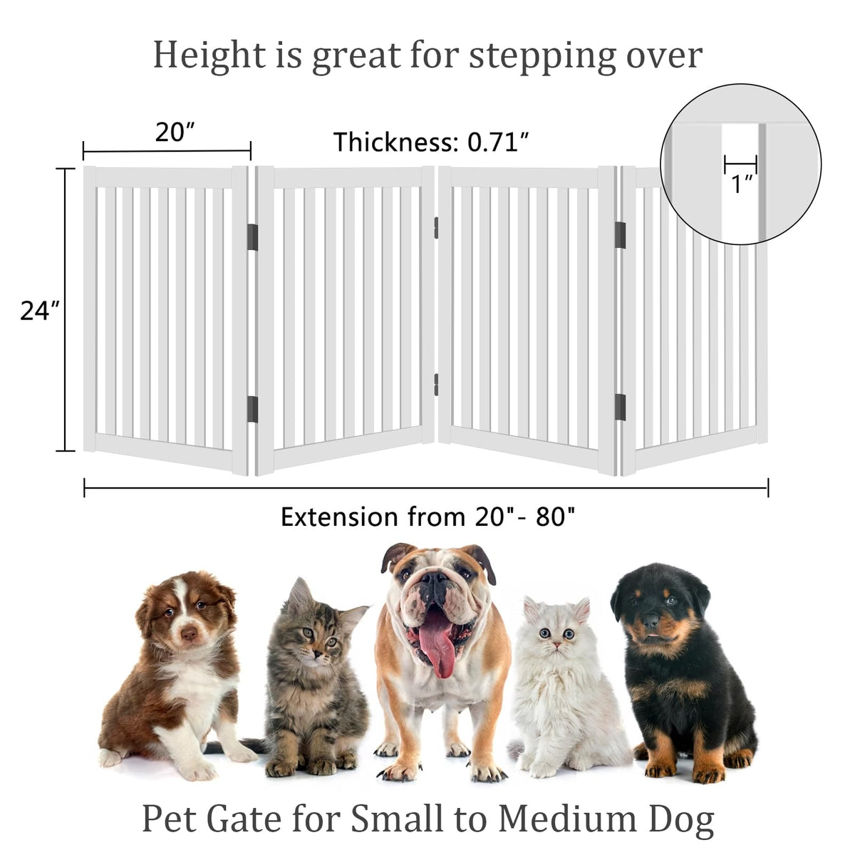 Wooden Freestanding Dog Gate (White / 4 Panel 80" Wide)