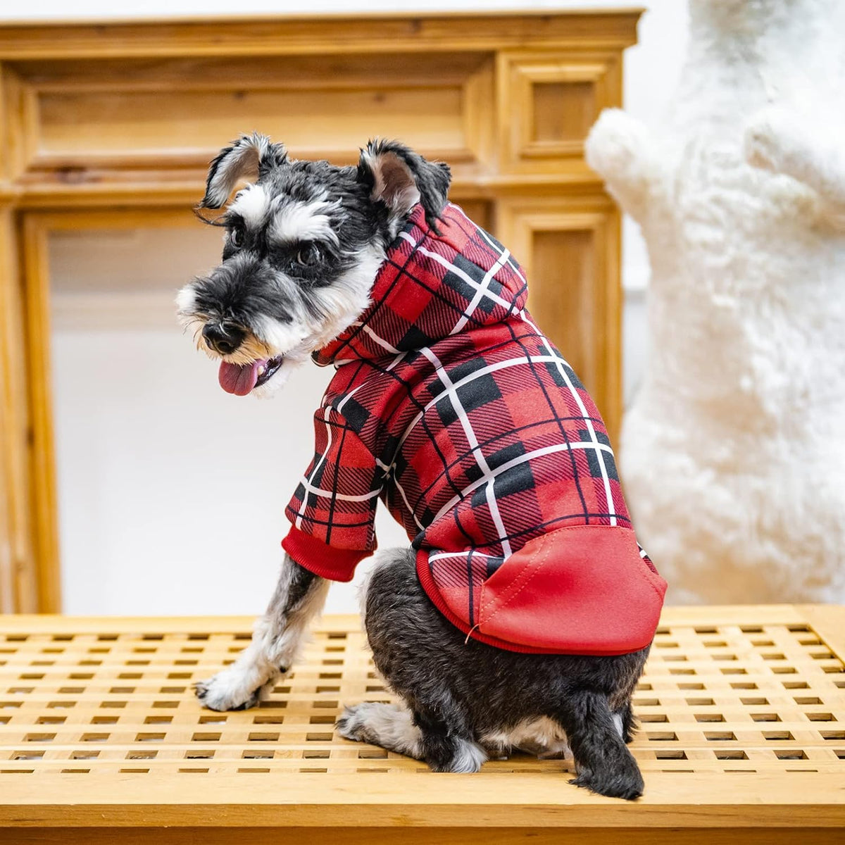Plaid Dog Hoodie (Red / Medium)