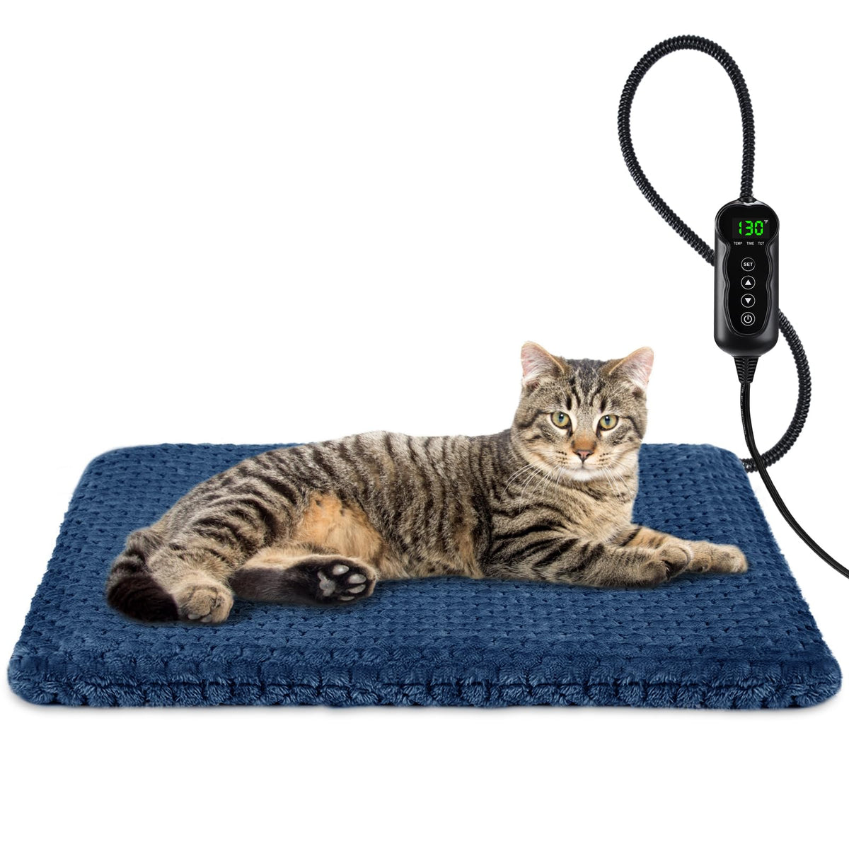 Heated Cat Bed (S: 18" x 16" / Navy Blue)